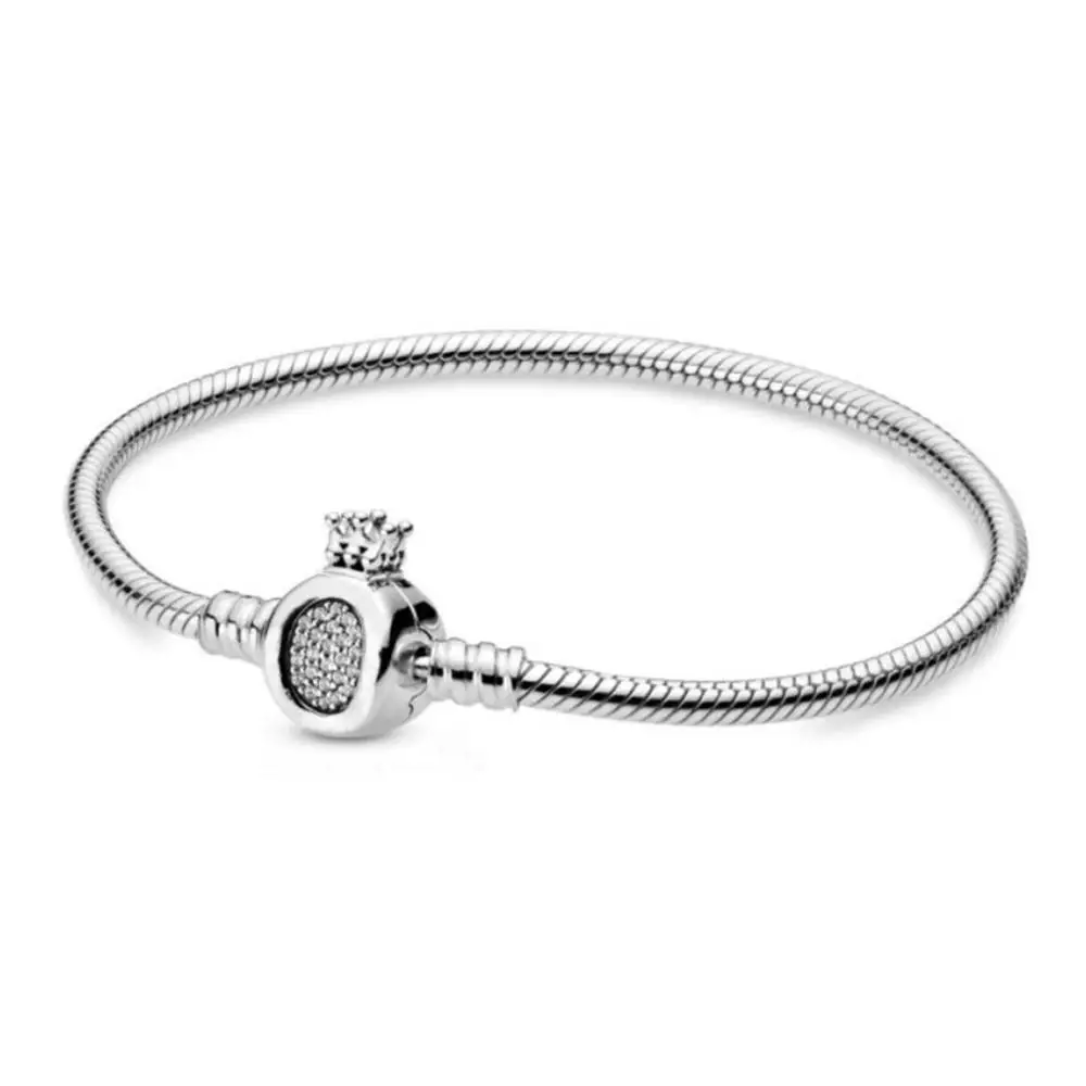 

PANDULASO 100% Real 925 Sterling Silver Moments Crown O & Snake Chain Bracelet Fits Charm Beads DIY Jewelry Women 2019 Autumn