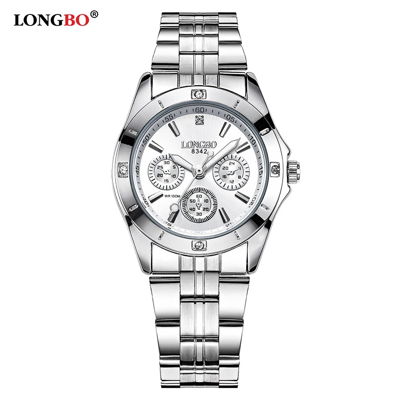 White Lady Size LONGBO Брендовые спортивные военные наручные часы пара из нержавеющей стали Кварцевые часы мужские часы для отдыха Relogio Masculino - Цвет: White Lady Size