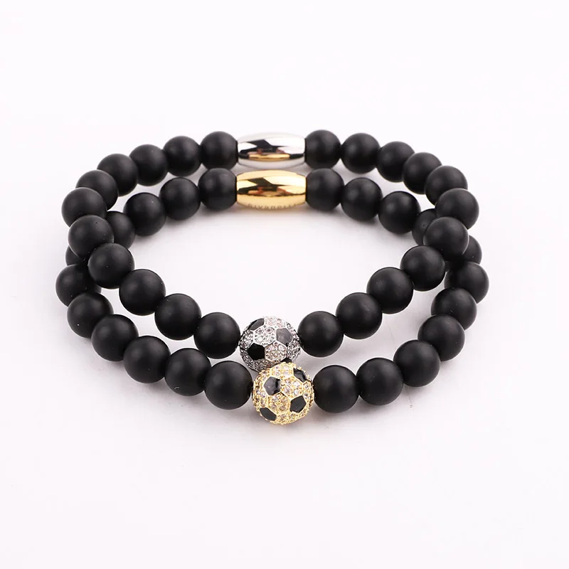 High Quality Natural Stone Football Bracelet Soccer Ball Charm Beaded Elastic Bracelet Jewelry Men - Image 2