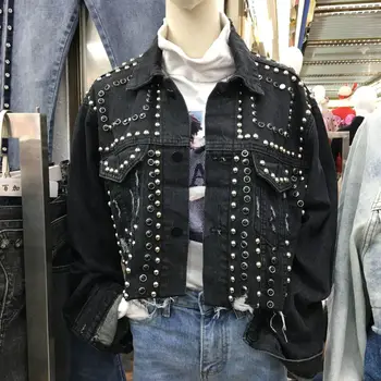 

Popular Cowboy Loose Coat Woman Dress 2019 Manual Nail Short Jacket Heavy Jacket