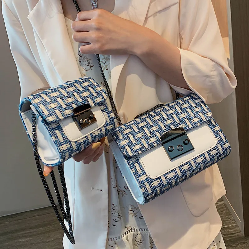 

Fashion Lattice Women Shoulder Bag for Ladies Knitting Handbags Famous Brand Women Flap Designer Messenger Bag 2019 Sac a main