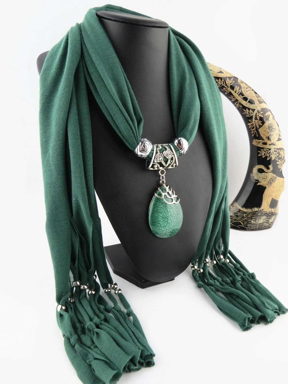 

New 2019 foreign trade pendant jewelry scarf polyester with jewelry bead necklace water drop pendant scarf lady