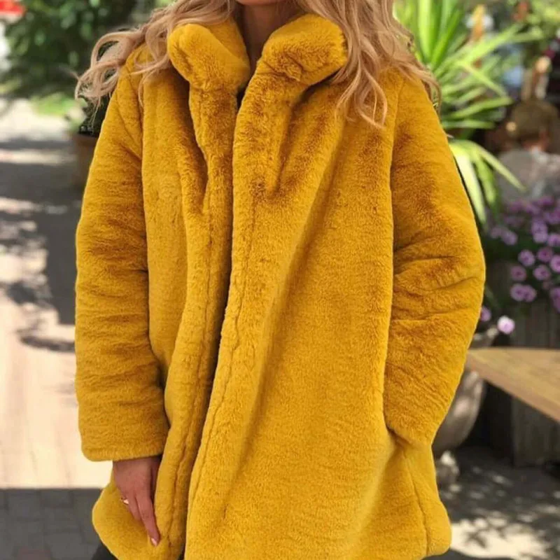 yellow Норковая бархатная шуба зимнее искусственное меховое пушистое пальто из искусственной норки теплая меховая куртка большого размера Женская Толстая Высококачественная меховая верхняя одежда - Цвет: yellow