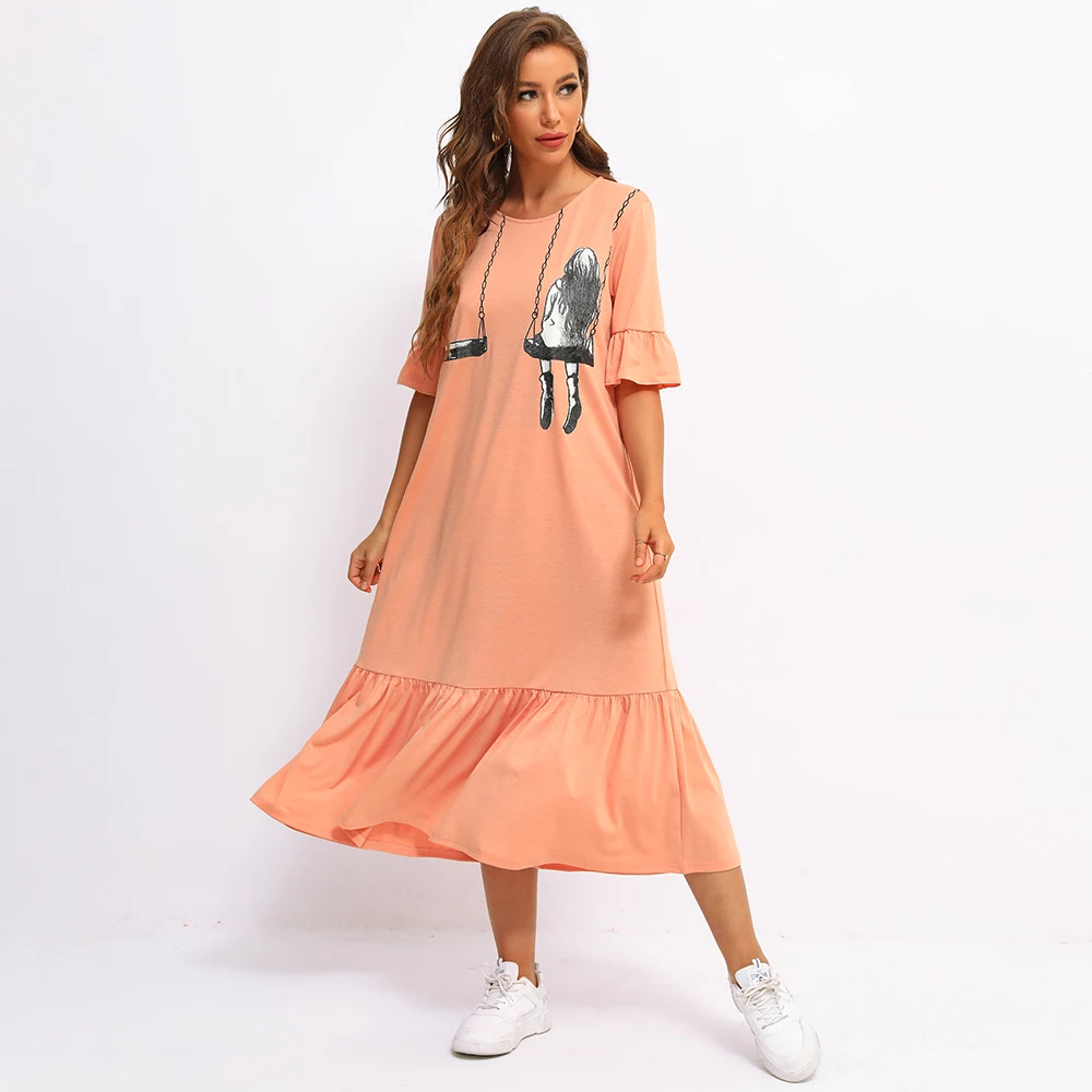 Летнее женское милое платье-макси Fridayin в стиле бохо с круглым вырезом и принтом