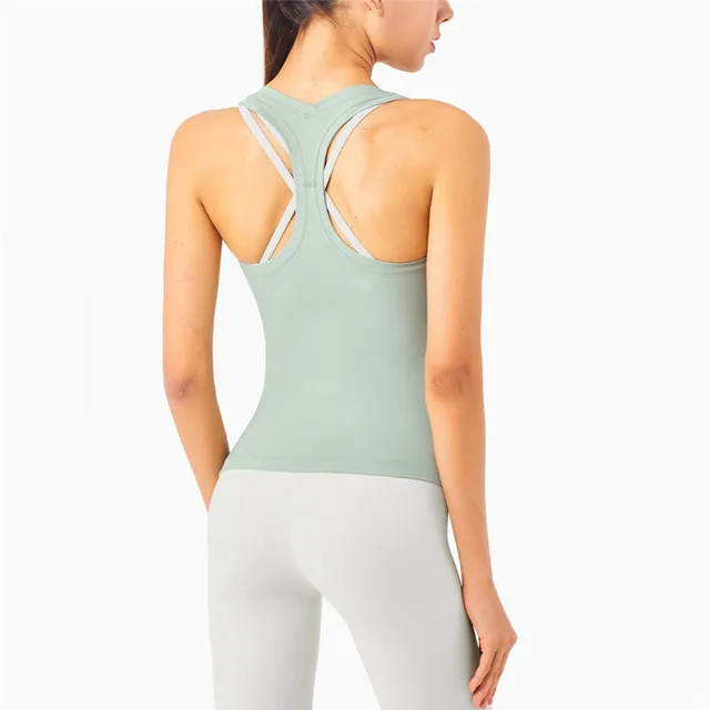 Sexy Beauty Yoga Vest Sports Bra Top Tank Women Shirt Sportswear High Elastic Breathable Moisture Wicking Running Blouse Summer Green Fern