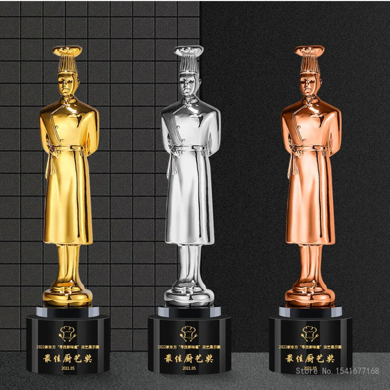Gold-Plated Trophy for Cooking Competition, Crystal, Custom-made, Chef Styling, catering, Award, Home Decor