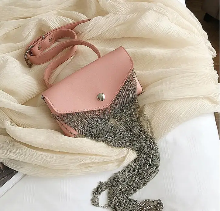 Mihaivin Женская поясная сумка с металлической кисточкой, поясная сумка, роскошная поясная сумка, дизайнерская брендовая поясная сумка в стиле хип-хоп, поясная сумка, сумка на плечо для телефона - Цвет: pink