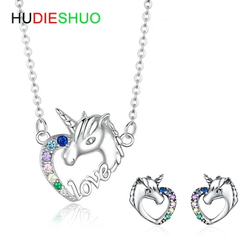 

HUDIESHUO Fashion SilverJewelry Sets Unicorn Necklace & Earrings for Women