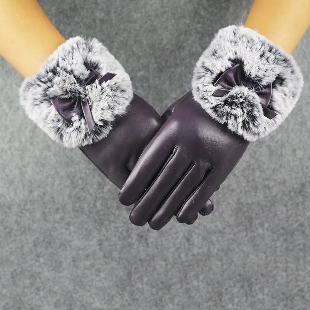 Женские кожаные перчатки осень-зима, модные теплые перчатки для вождения, уличная одежда, винтажные варежки с бантом, женские перчатки, ручная работа