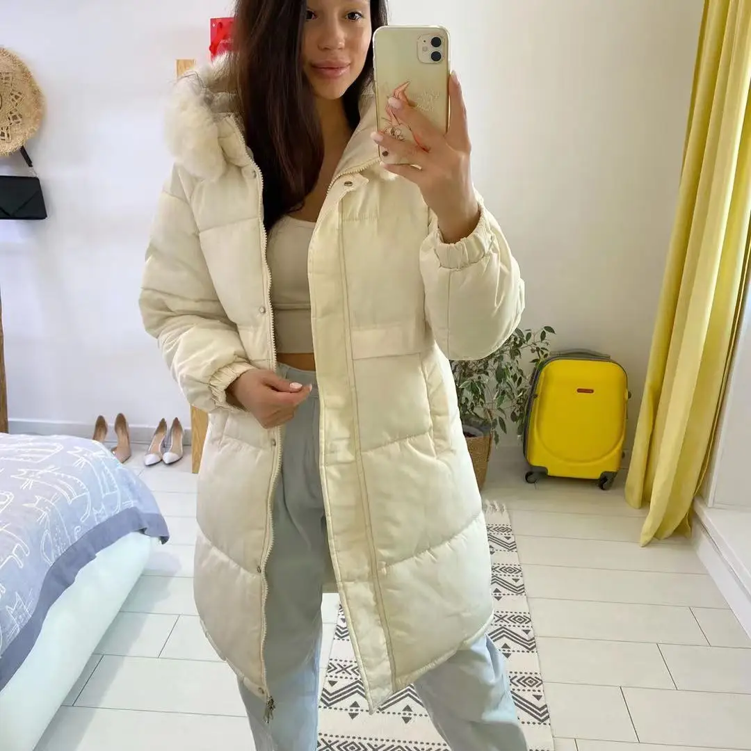 Winter Women Loose Long Jacket 2021 New Casual Thick Warm Mid-long Hooded Parkas Jackets Female Pockets Snow Coats Zipper Solid