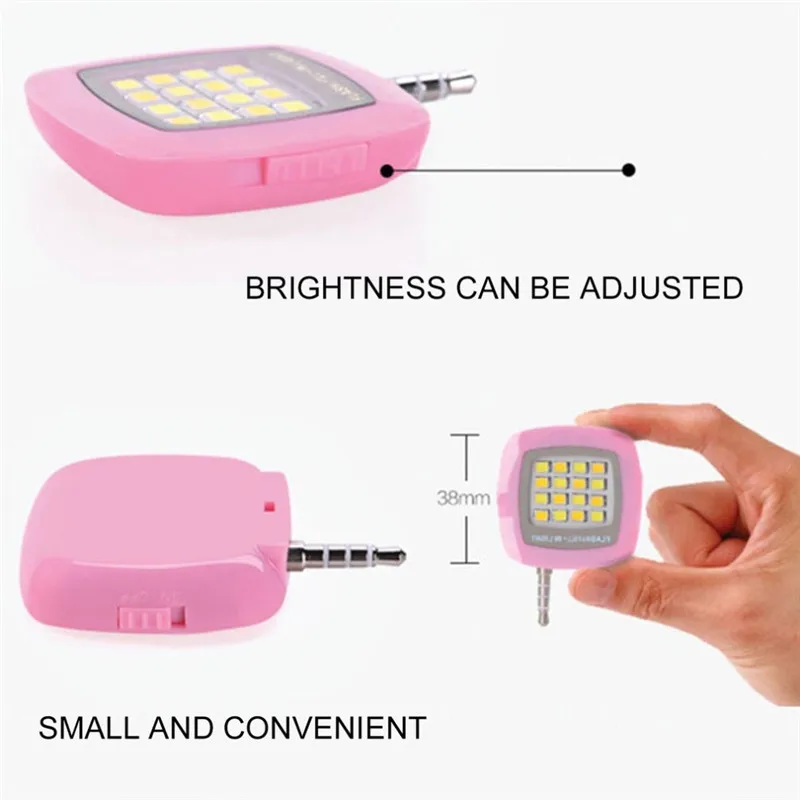 Mini 3.5mm Jack 16 Selfie Flash LED Lamp Portable Mobile Phone  Photography Fill Light Rechargeable For iPhone6 Smartphone LG wide angle lens for mobile