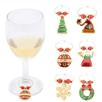 

New 6 Pack Chirstmas Wine Glass Charms Rings Wine Glass Markers for Xmas Party Bar Table Decorations