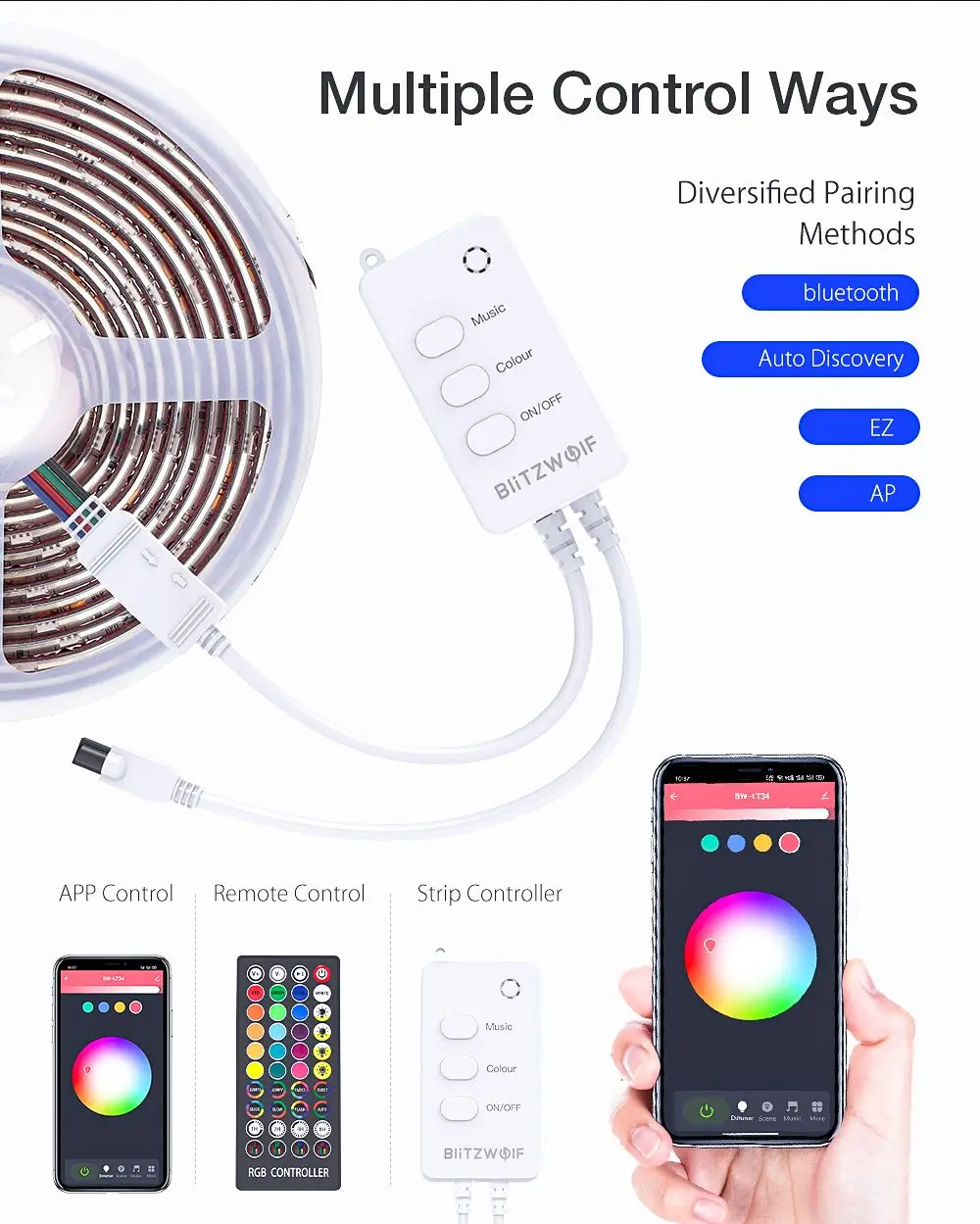 BlitzWolf BW-LT34 5M WiFi RGB Music LED Strip Kit