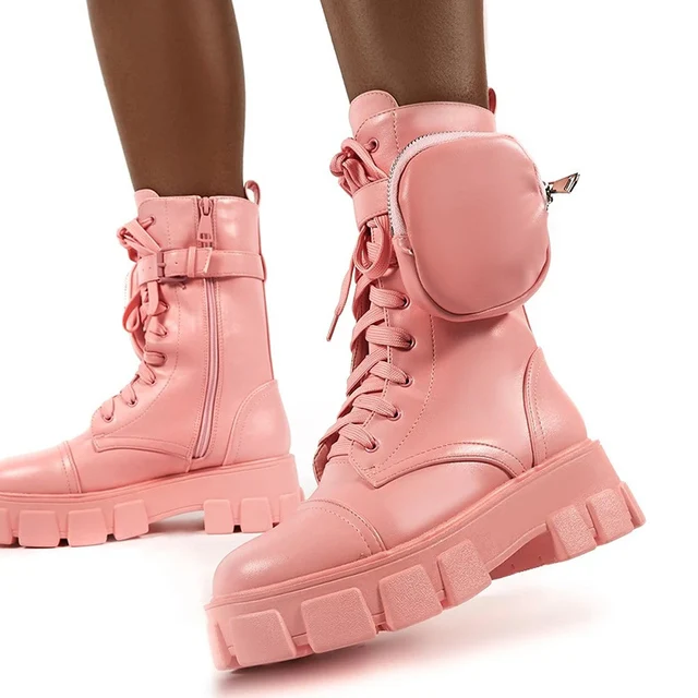 Botas con cordones de bolsillo para mujer, botines de combate con hebilla y  cremallera, zapatos de plataforma, botas de moto de estilo militar, color  negro, 2021|Botas hasta el tobillo| - AliExpress