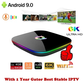 

New Q Plus Smart TV Box with 1 Year IPTV Code 6K Full HD 3D Media Player Europe IPTV Android 9.0 Set Top Box no APP include