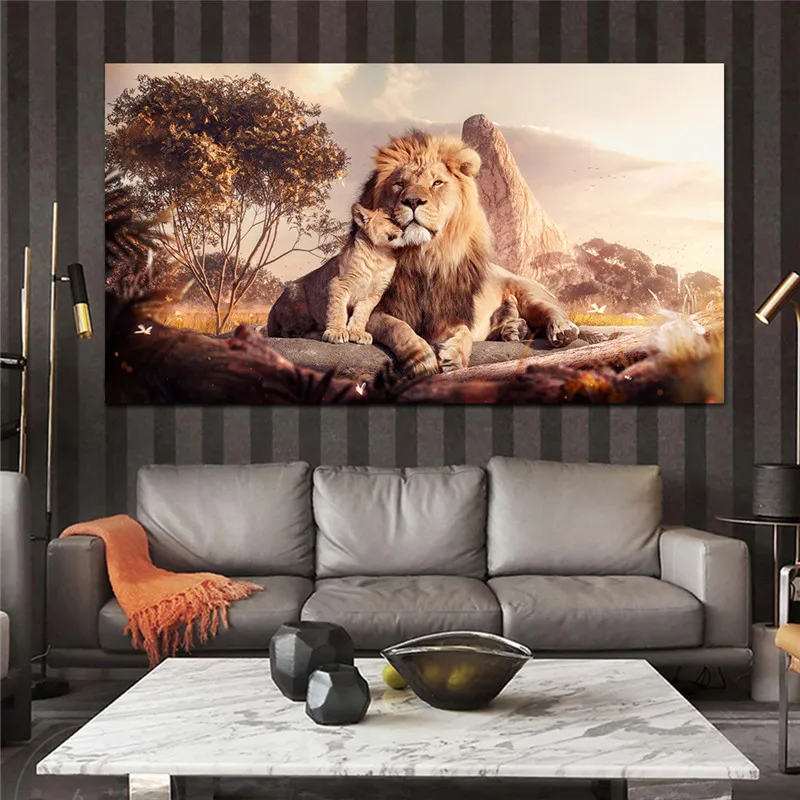 Lion Cub with The Lion King Artwork Printed on Canvas – CanvasPaintArt