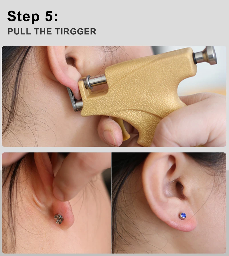 ANNEAU DE PIERCING,03--Kit De Pistolet Professionnel En Acier Pour Piercing'Oreille Ensemble