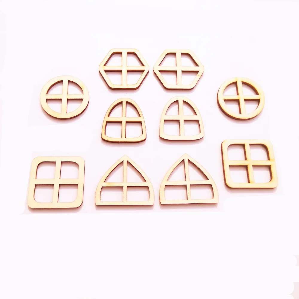 10pcs Blank Mixed Shape Wooden Fairy Window Fairy Door Accessories DIY Craft