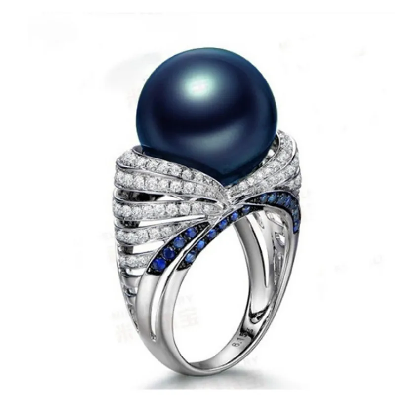 NPKDS Women's Fashion Simple Popular Luxury Pop Retro Blue Pearl Zircon Ring for Party Wedding Hand Jewelry Accessories | Украшения и