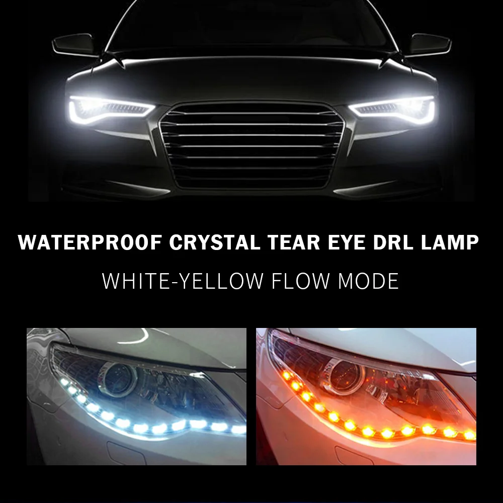

2X Car LED Daytime Running Light DRL Car LED Strip turn signal Light crystal tears Auto Decorative Flexible Waterproof 12V 60CM
