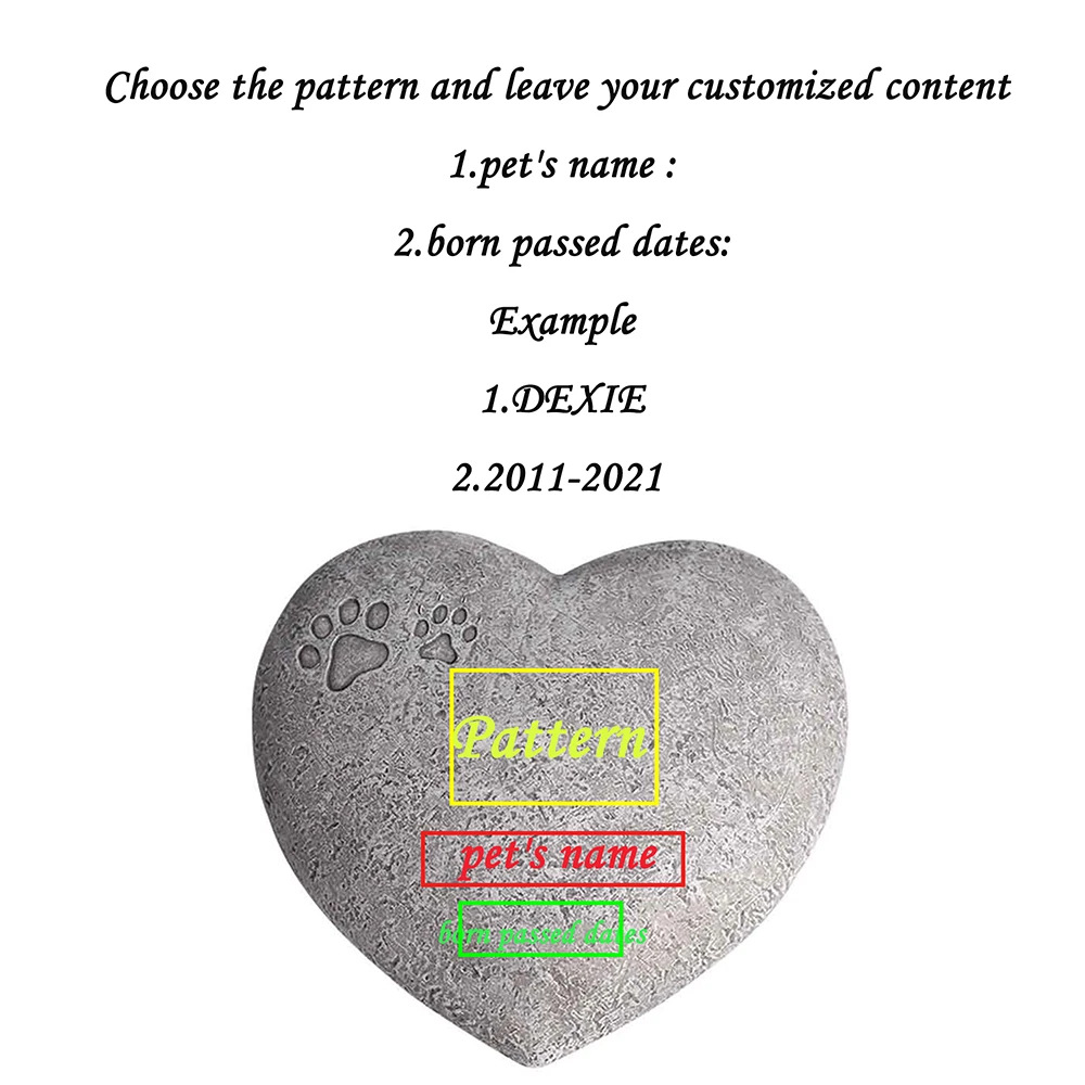 Personalized Dog Pet Memorial Stone Heart Shaped Dog Cat Pet Grave Marker Paw Memorial Tombstone Garden Stone 1-24 patterns