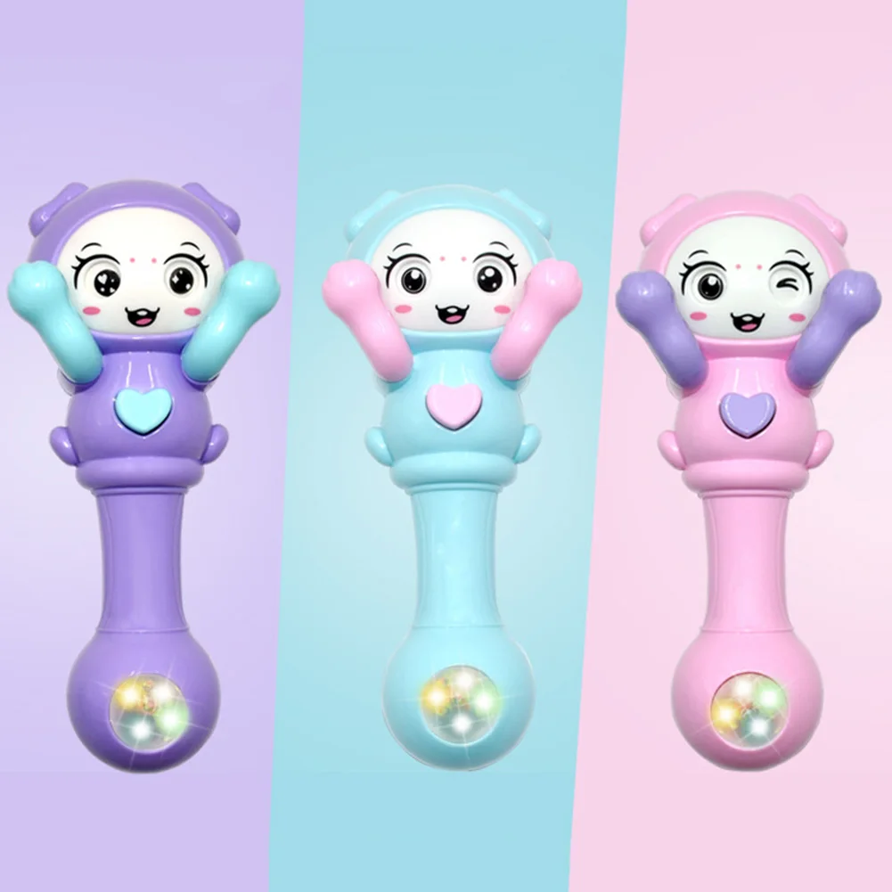 Cute Baby Hand Rattle Toy Hide Seek Face LED Glowing Music Hand Rattle Developmental Baby Educational 4