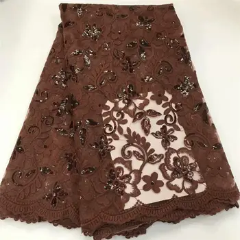 

2020 Latest African Lace High Quality African French net Tulle Lace Fabric with Sequins embroidery For African Wedding