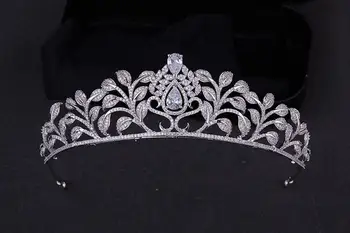 

Zircon Tiara Cubic Zirconia Crown Pageant Leaf Diadem Hairband For Brides Headpiece Wedding Hair Accessories Bridal Jewelry