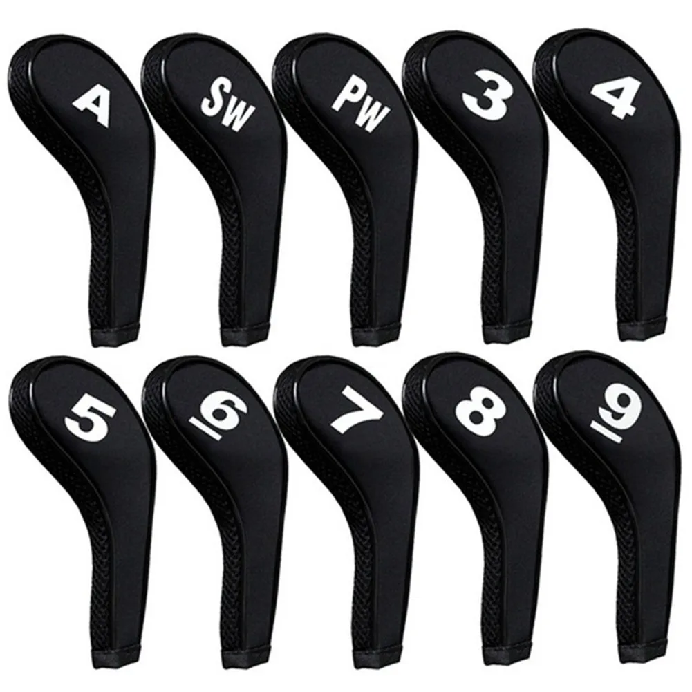 12 Pcs Golf Club Head Iron Covers Zippered Neoprene Protective Portable Durable Tool THJ99 - Цвет: Черный