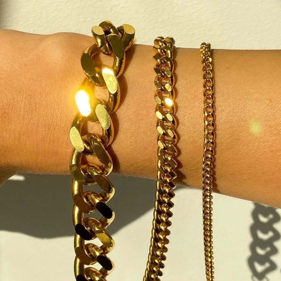 Set Di 6 Braccialetti In Acciaio Inox Honsny - Placcati Oro 14K, Catene Cubane E Delicate, Misure 16-24 Cm