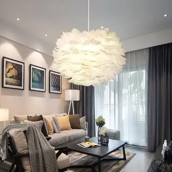 

30CM Nordic Creative Simple Feather Shade Modern Tylish Feather Lampshade Ceiling Pendant For Living Dining Room And Bedroom