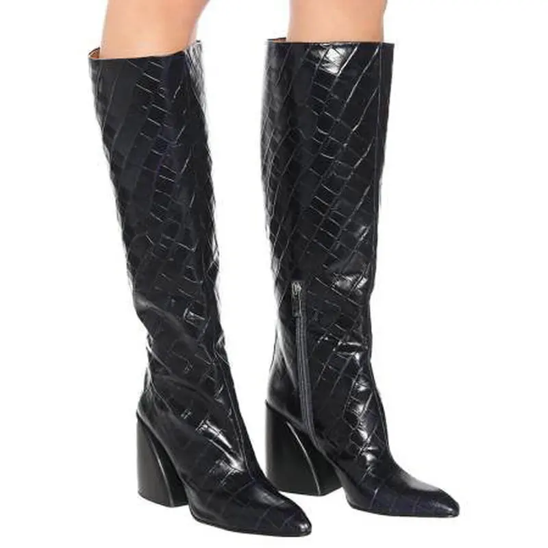 TXCNMB/сапоги в западном стиле; женские ковбойские сапоги до колена; модная обувь с острым носком; женская обувь на высоком толстом каблуке; Женская Осенняя обувь