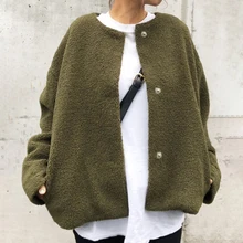 

Thick Long Sleeve Round Neck Straight Women Jacket Ladies Simple Casual Jacket Coat 2022 Spring Fashion Green Design Outwear