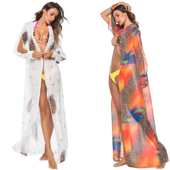 

Women Cover Ups Swimwear Beach Robe Coverup Clothes Womens Sexy Chiffon Cape Leopard Print Skirt Self Portrait Acetate