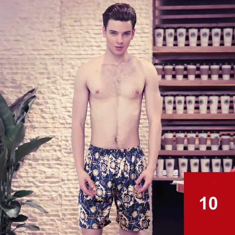 Глянцевая разноцветная пижама из искусственного шелка, Мужские Простые шорты, пижамные штаны, летняя и осенняя удобная одежда для сна - Цвет: 10