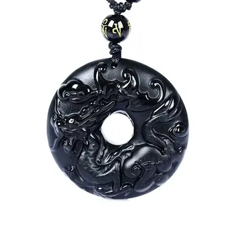 

LETSFUN Fine Jewelry Pure Natural Obsidian Pendant Necklace Zodiac Bodhisattva Amulet Talisman 12 Modeling Free Shipping