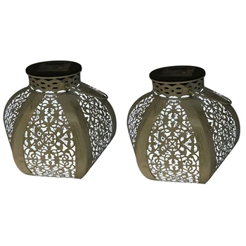 

2 Pack Hanging Solar Lights Outdoor Solar Lights Retro Hanging Solar Lantern with Handle, 6 Lumens, White