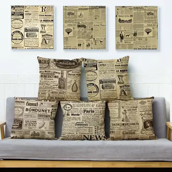 

Vintage Newspaper Cushion Cover for Sofa Home Decor Pillowcase Print Geometric