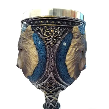 

Hot Unique Cool Resin Stainless Steel Liner Creepy 3D Wolf Goblet Beer Mug Party Decor Goblet For Halloween 3D Goblet