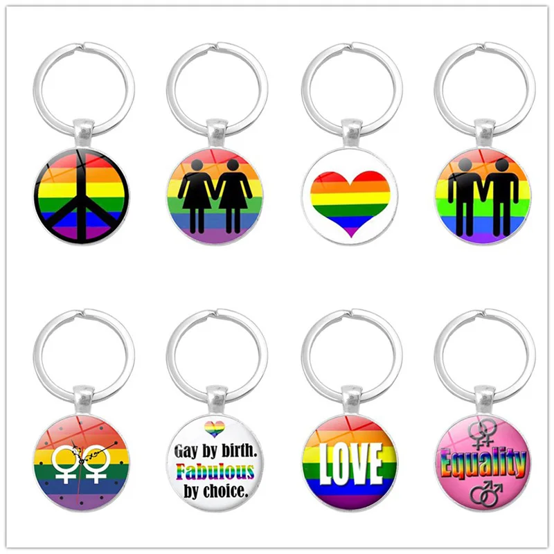 Men Women Gay Pride Rainbow Photo Cabochon Glass Pendant Keychain and Jewelry Accessories Key Chain Ring | Украшения и аксессуары