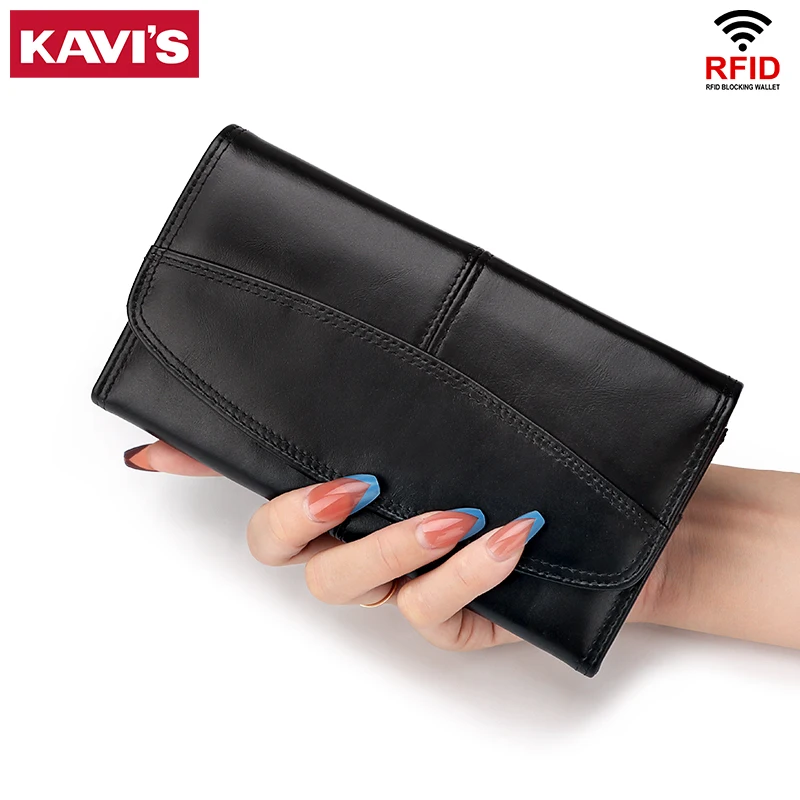 KAVIS New Fashion Women Wallets Brand Leather Long Handy Wallet Purse Rfid Genuine Female Clutch Card Holder Carteras | Багаж и сумки