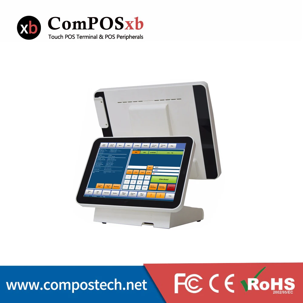 POS терминал для ресторана двойной кассовый аппарат с экраном 15 + 12 дюймов ComPOS xb