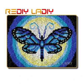 

Latch Hook Rug Kits Crocheting Carpet Rug Blue Dragonfly Acrylic Yarn Printed Canvas Cushion Mat Crochet Tapestry Hobby & Crafts