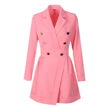 

Double Breasted Blazer Dresses Suit 2021 Spring Women Blazer Dress Office Business Elegant Suit Spring Autumn Pink High Quality