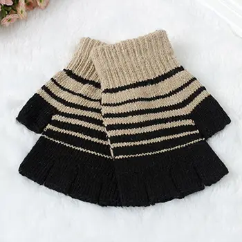 

Mens Winter Knit Half Finger Gloves Contrast Color Stripes Jacquard Elastic Fingerless Mittens for Texting Driving Casual Wear