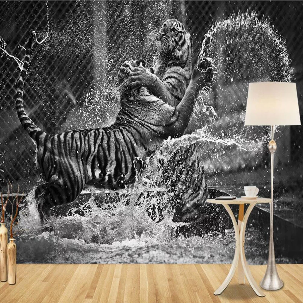 

Drop Shipping Custom Wallpaper Mural European Modern Abstract Minimalist Art Black And White Tiger Wall Decoration Wallpaper