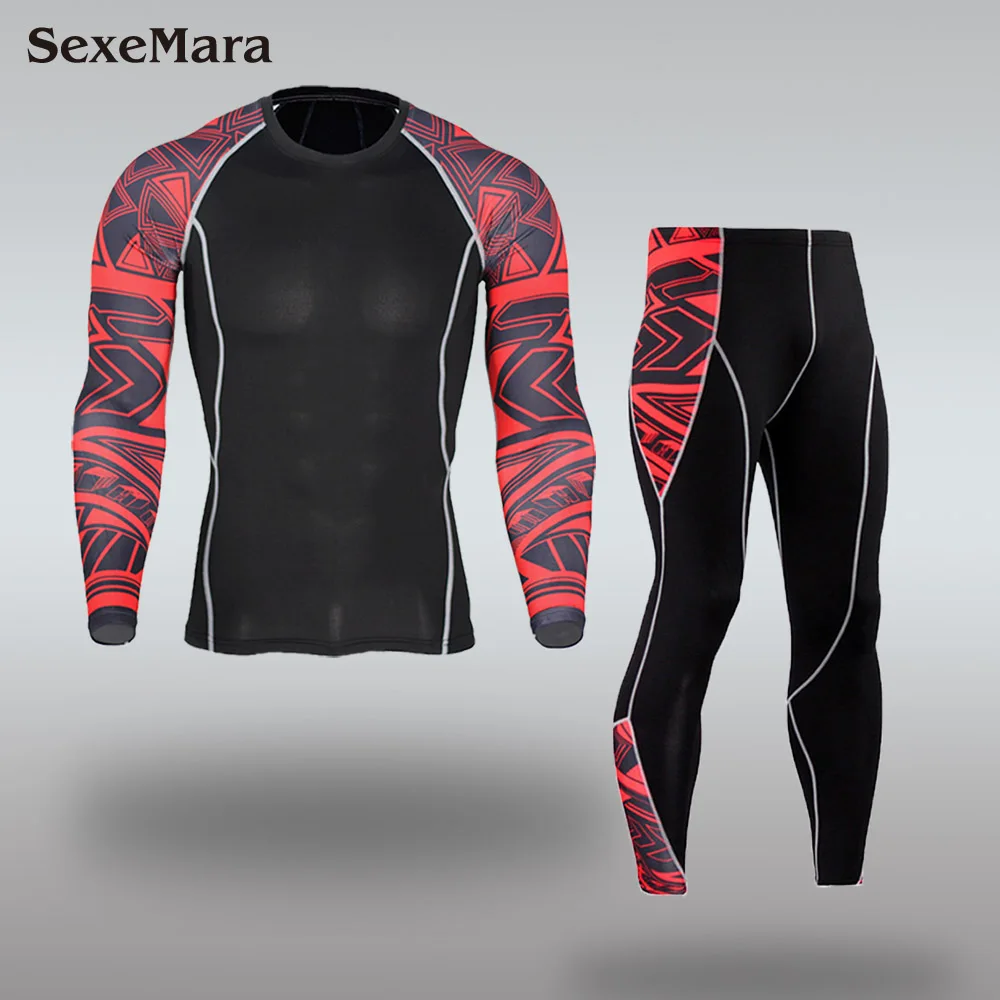 

Men's Sports printing Compression Tracksuit Training Running Sets Fitness Tights Long Sleeve Shirt Pants Leggings Gym Sport Suit