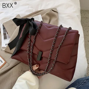 

[BXX] Ribbon Design Small PU Leather Crossbody Bags for Women 2020 Winter Trend Hand Bag Women's Branded Shoulder Handbags HP332