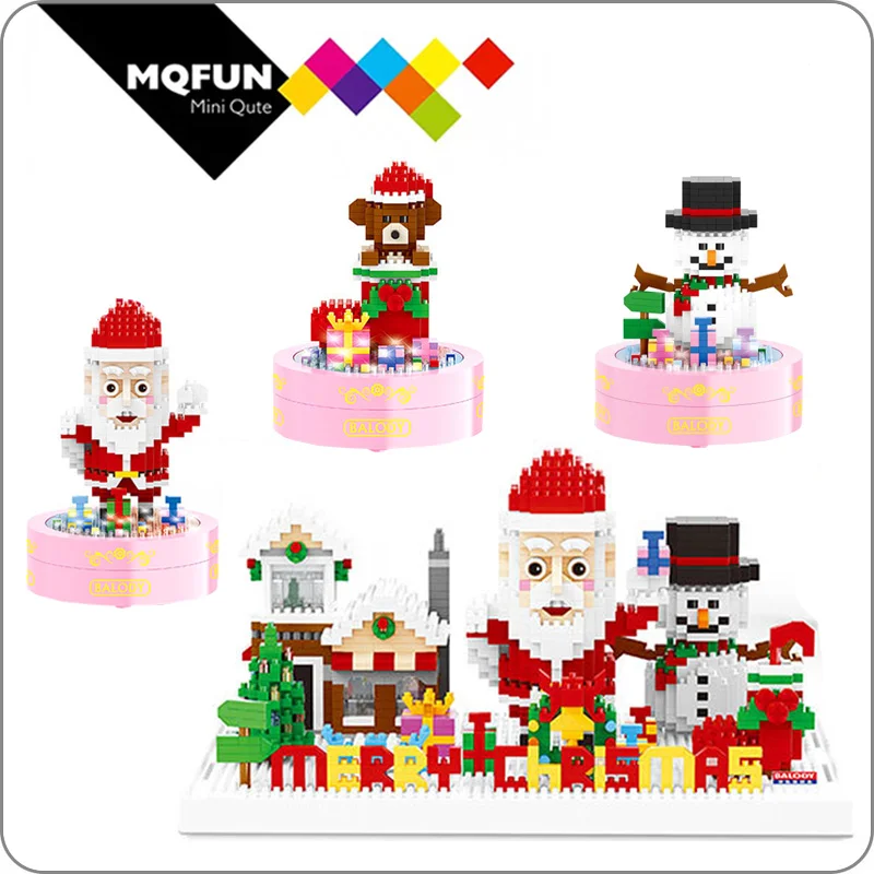 

Balody LED flash light musical Christmas Box Snow man Santa Claus Educational Toy brinquedos Model Building Bricks Girl Gifts