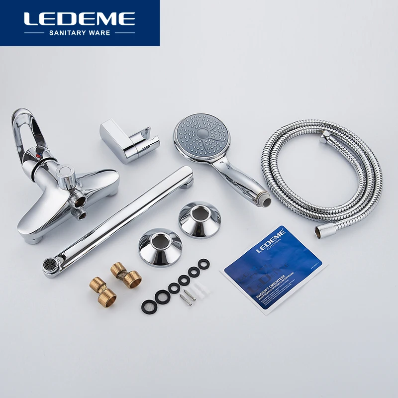 LEDEME Bathtub Faucet Outlet Pipe Bath Bathtub Faucets Set 1 set Chrome Plated Surface inside Brass Material Shower Head L2207
